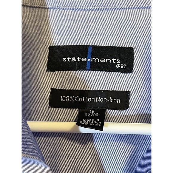 STATEMENTS Men’s Button Down Shirt Size 15 32/33 Long Sleeve Blue - Picture 2 of 4